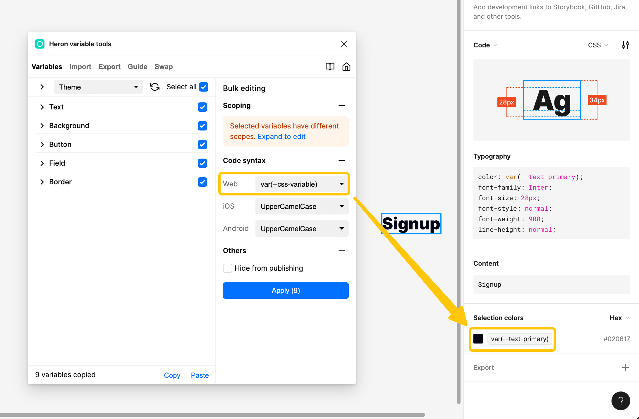 Code syntax in dev mode