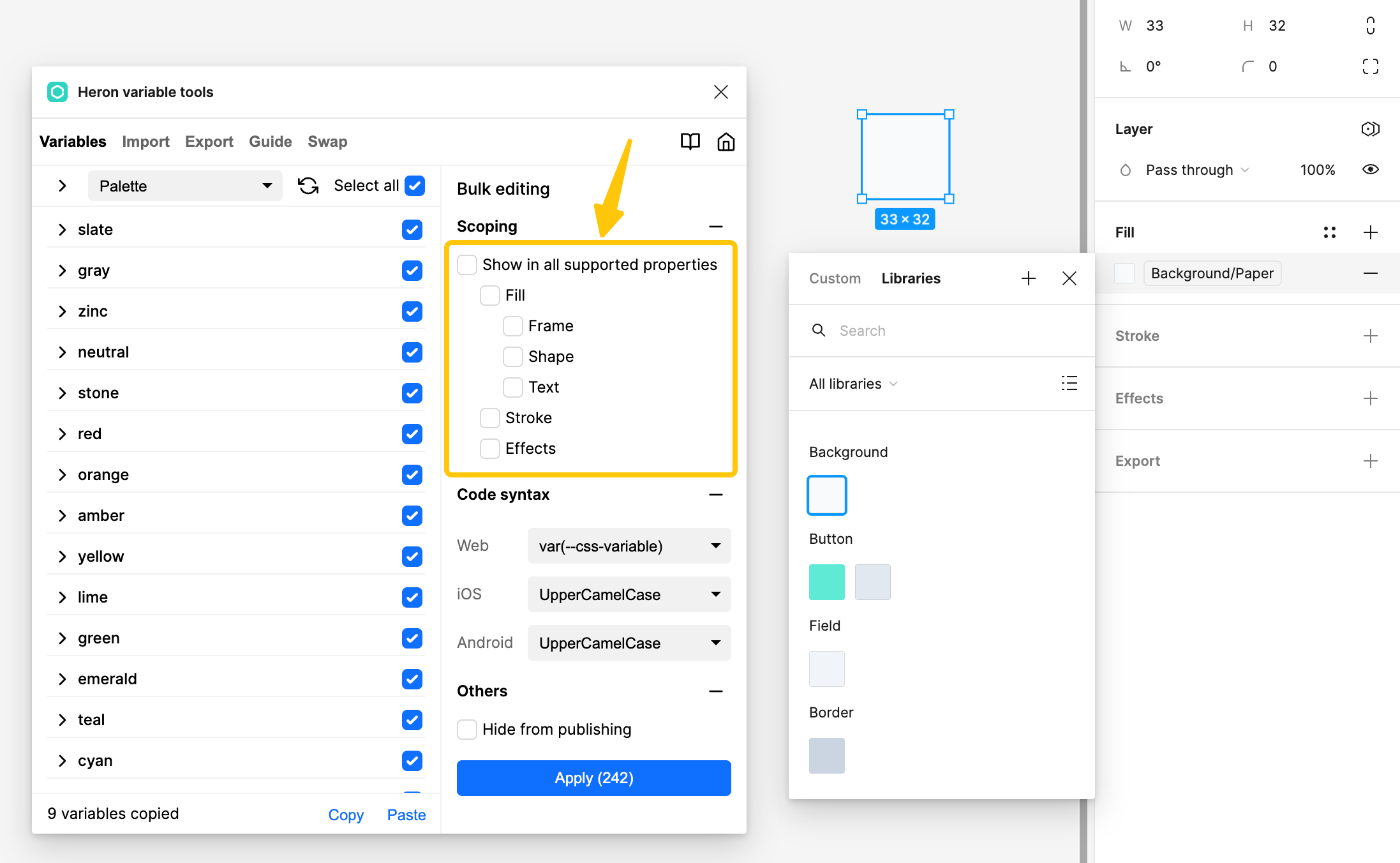 Palette colors' scoping